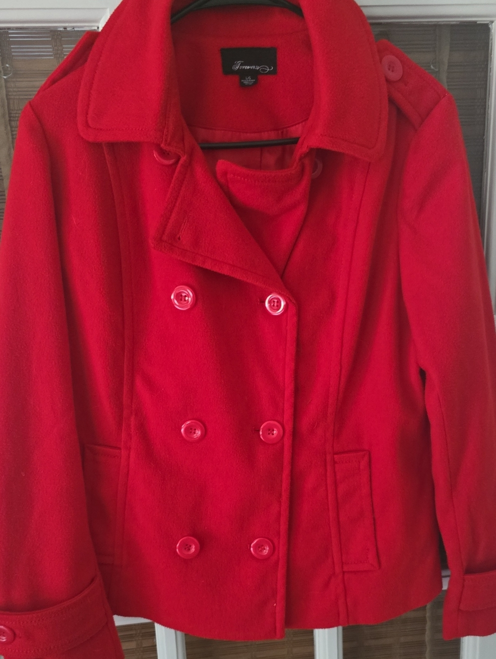 Forever 21 Red Double-Breasted Pea Coat